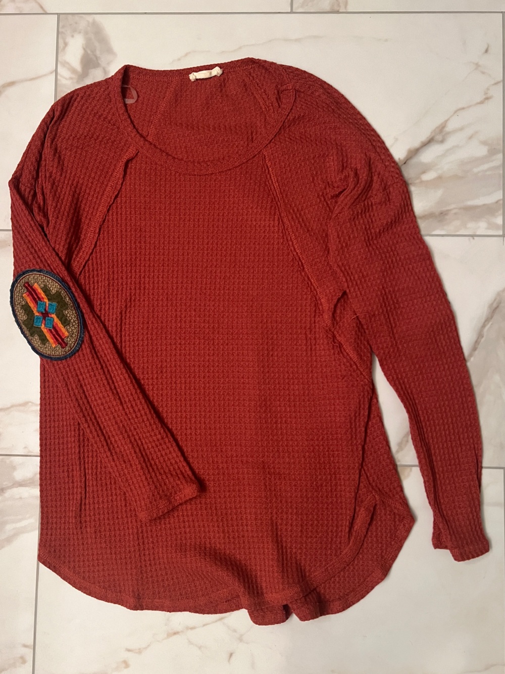 Women’s Western Rust Red Crewneck Waffle Knit Sweater